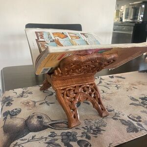 Hand-Carved Wooden Bookstand - Intricate Floral Design